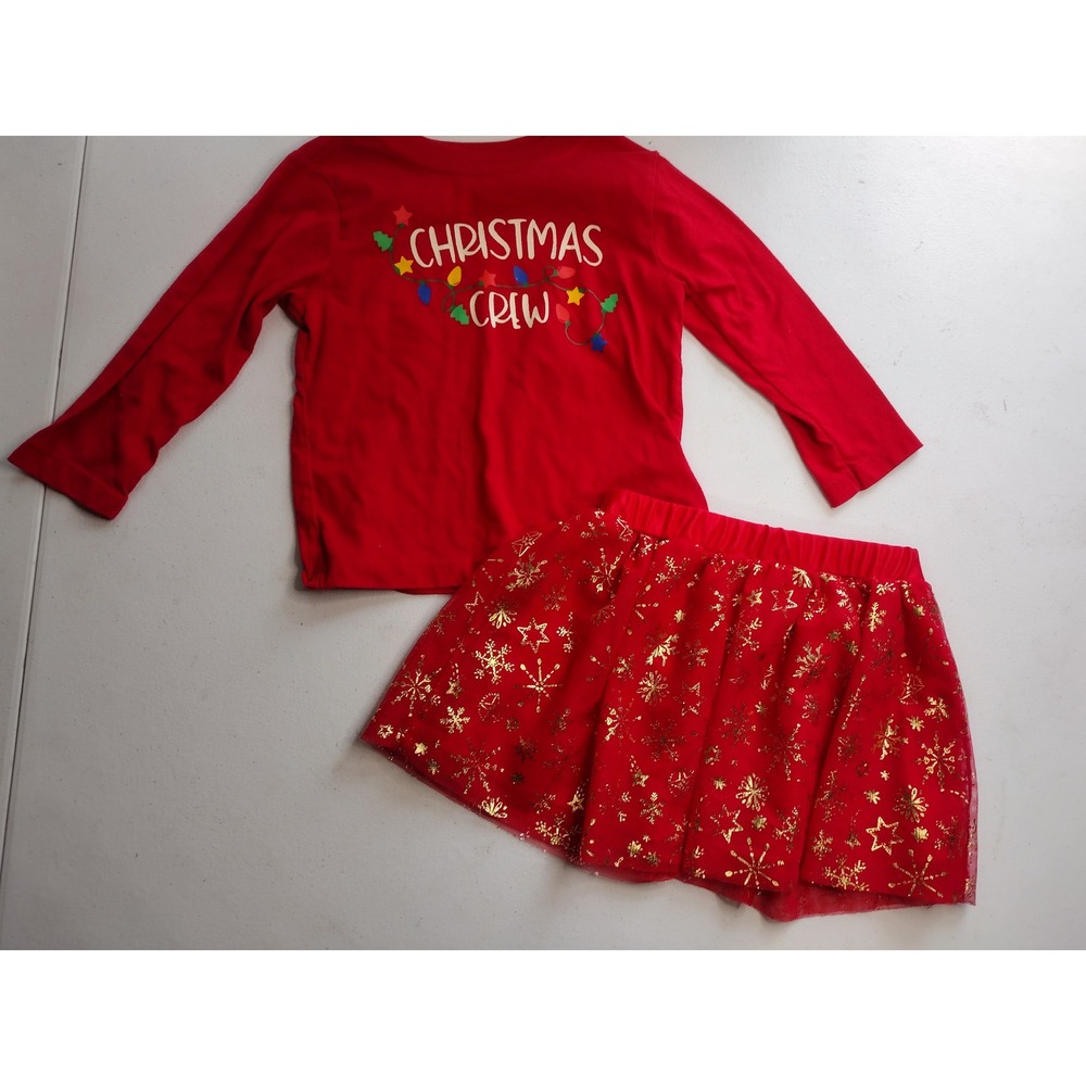 Holiday Time Girls Red Christmas Crew Lights Tulle Skirt Set 2T‎